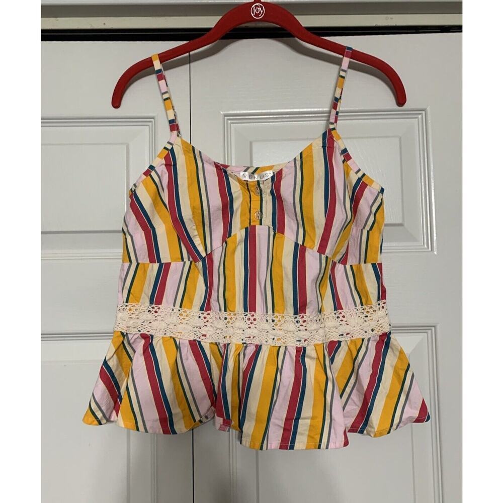 Venus Baby Doll Crochet Striped Hippie Boho Top Size S Adjustable Straps